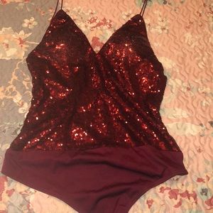 NWT Burgundy Sequin Bodysuit Charlotte Russe